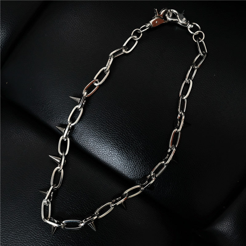 Rivet waist chain pants chain