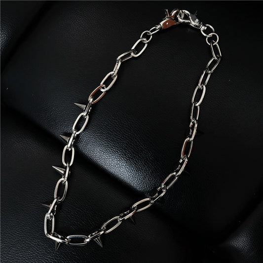 Rivet waist chain pants chain