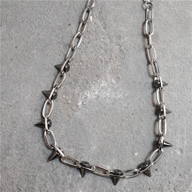 Rivet waist chain pants chain