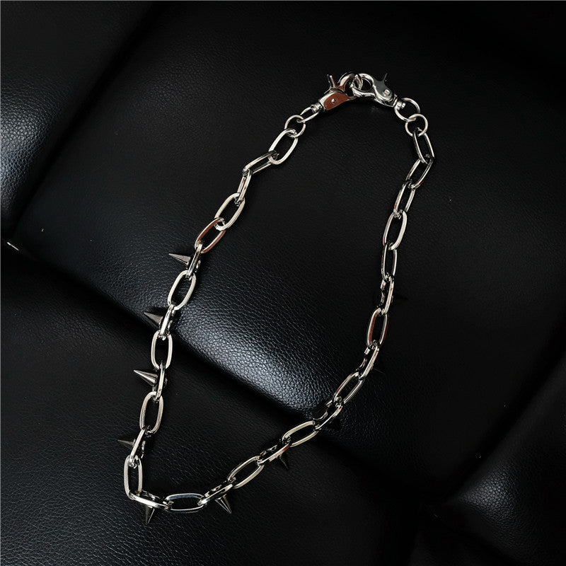 Rivet waist chain pants chain