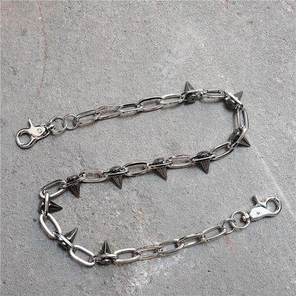 Rivet waist chain pants chain