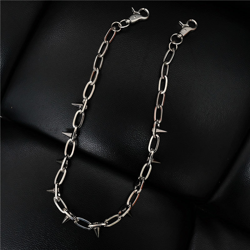 Rivet waist chain pants chain